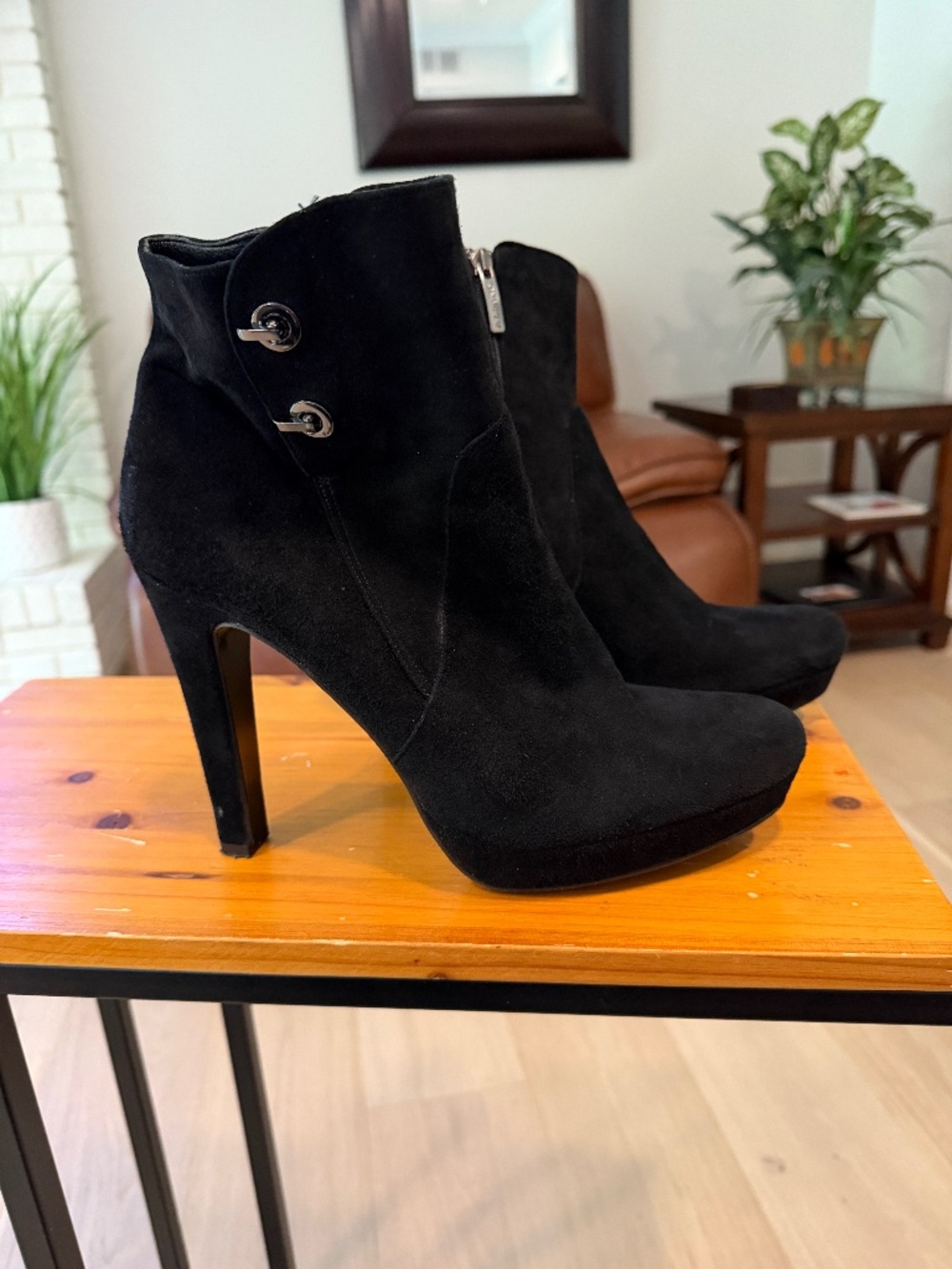 Albano Black Suede Platform High Heel Ankle Booties – Size 40 – Made in Italy